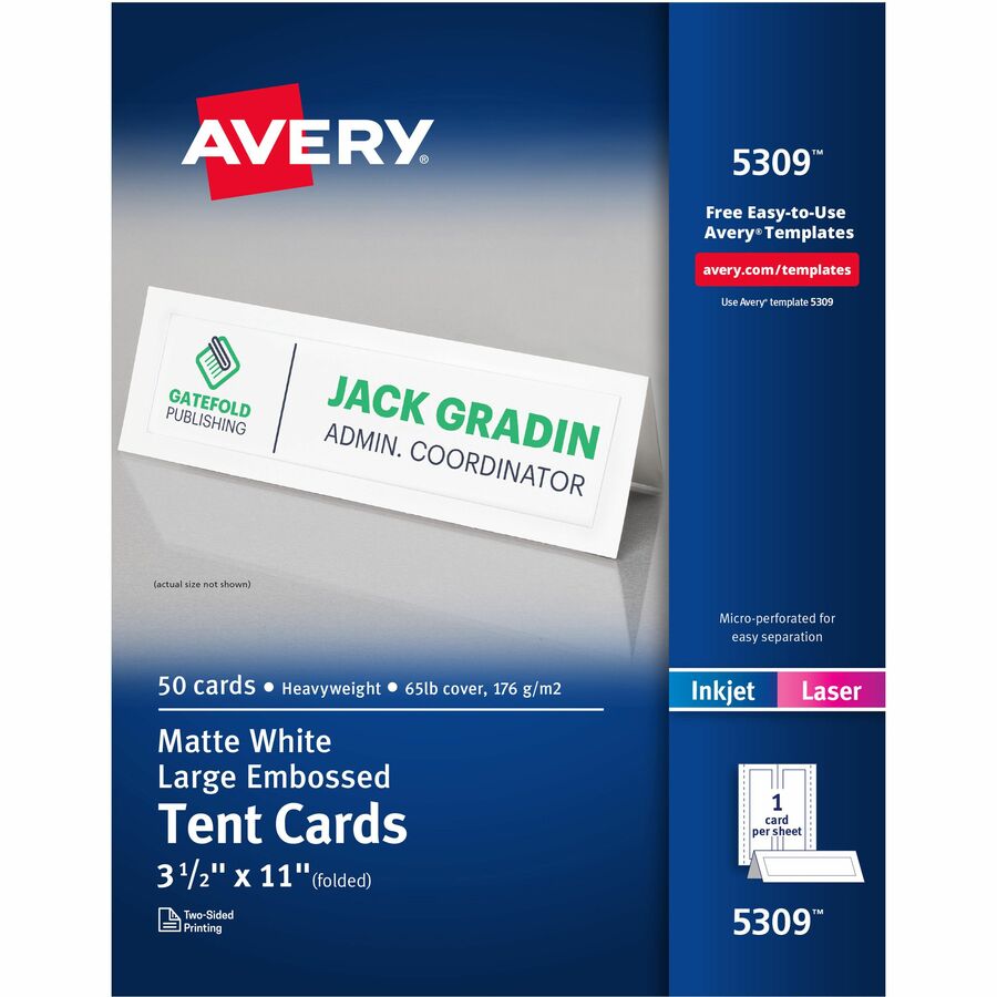 Avery® Embossed Tent Cards - 97 Brightness - 3 1/2