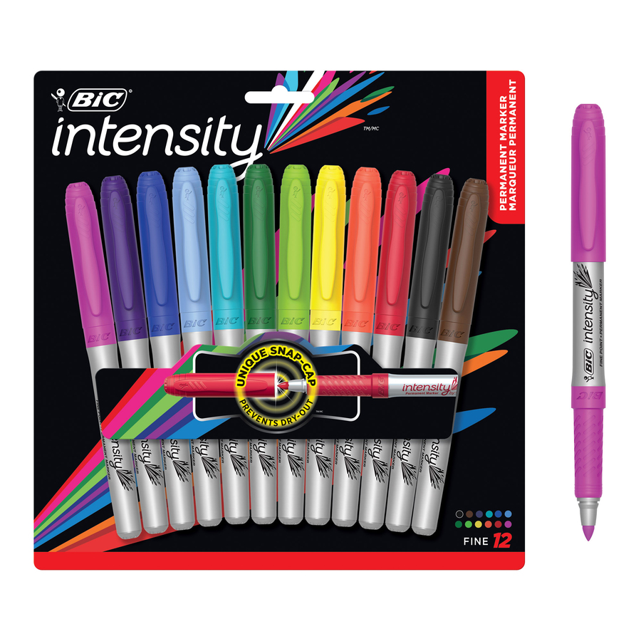 BIC Intensity Permanent Marker - Bold, Fine Marker Point - 1.8 mm Marker  Point Size - Assorted - 12 Pack - Filo CleanTech
