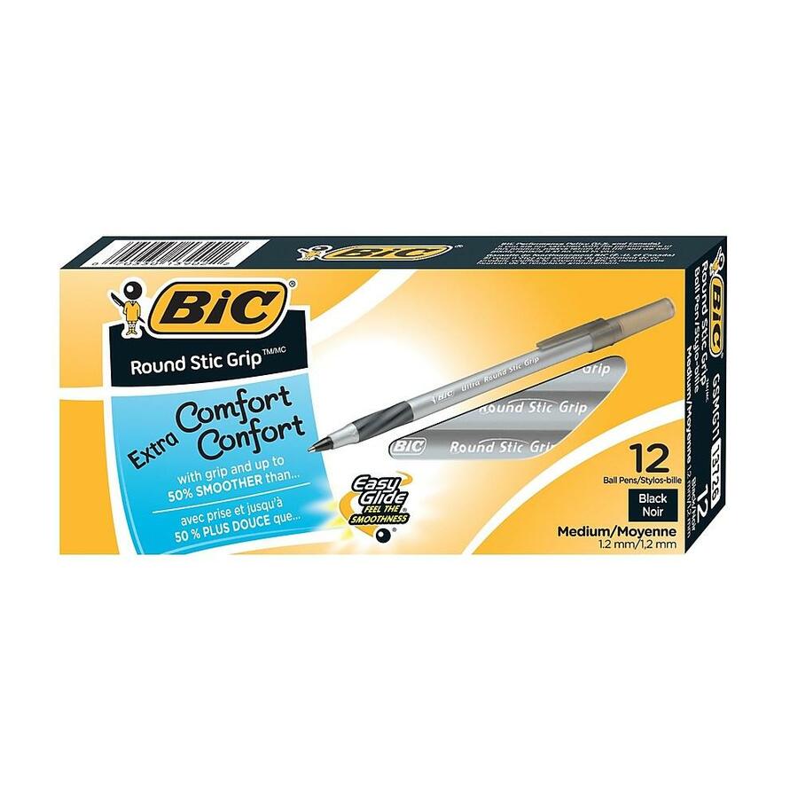 BIC Round Stic Grip Xtra Comfort Ballpoint Pen, Red Ink, 1.2mm