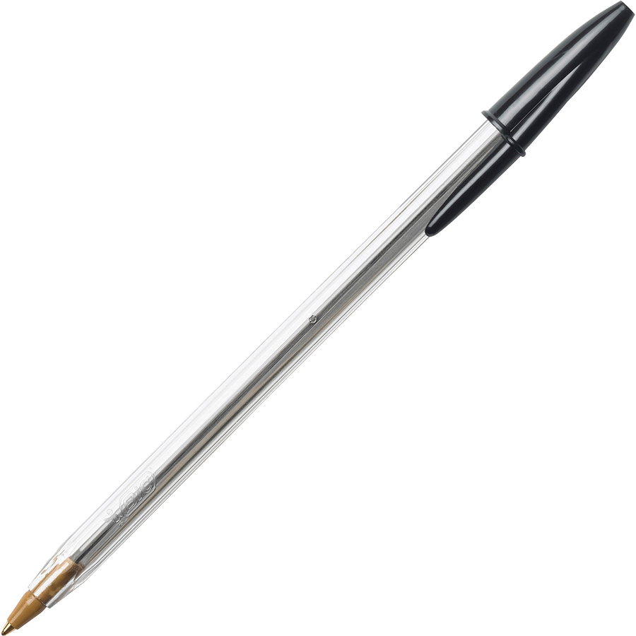 BIC Classic Cristal Ballpoint Pens - Medium Pen Point - Black - Clear Barrel - Metal Tip - 12 / Dozen