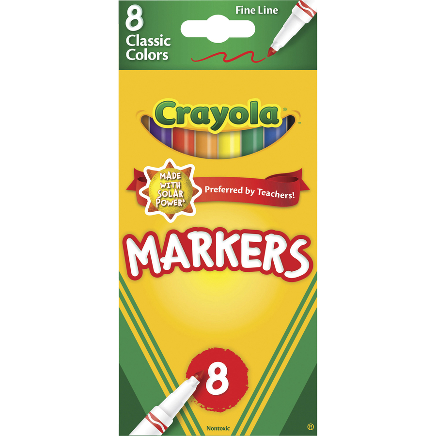 Crayola Fine Tip Classic Markers - Fine Marker - Assorted, Yellow, Green, Blue, Brown, Black Water Based Ink - 8 / Set Yuletide Office Solutions