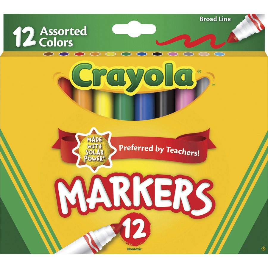 Crayola Broad Tip Classic Markers - Broad Marker Point - Conical Marker  Point Style - Assorted, Orange, Yellow, Green, Blue, Violet, Brown, Black,  Gray, Flamingo Pink, Blue Water Based Ink - 12 / Set - Kopy Kat Office