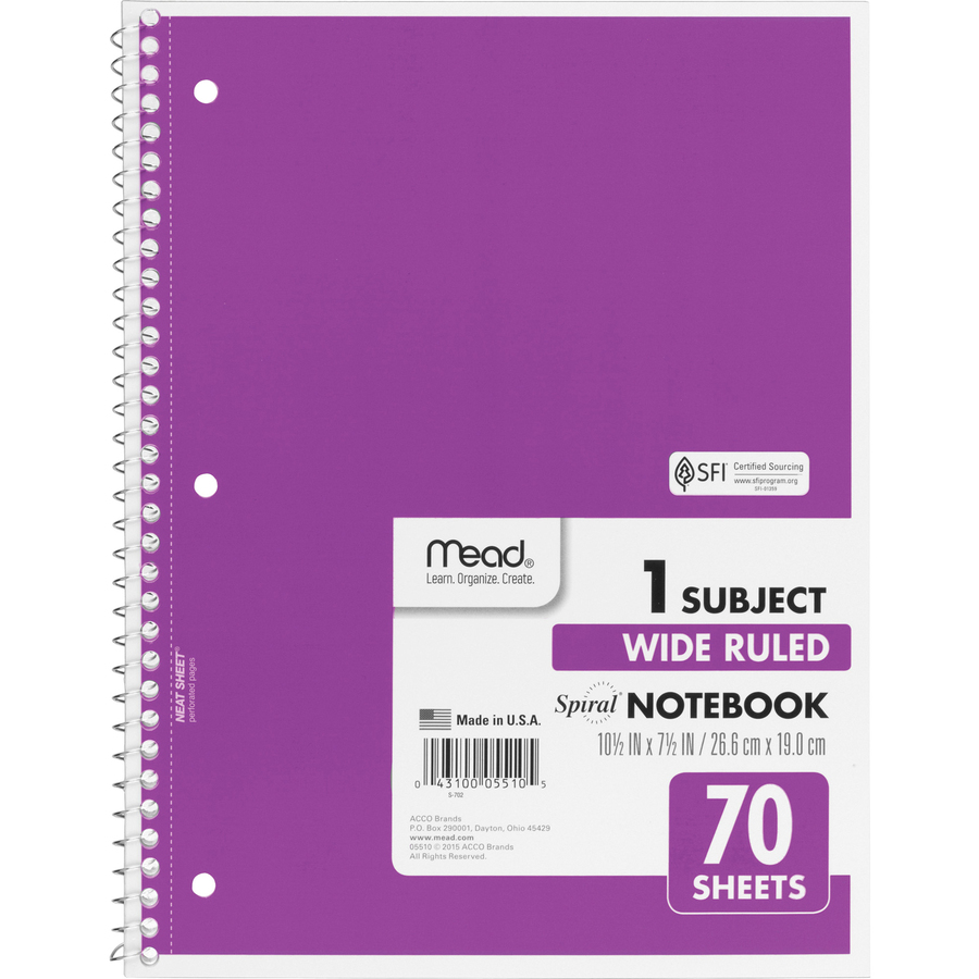 College Ruled Five Subject Spiral Notebook, 3 Hole Punched, Perforated -  Roaring Spring Paper Products