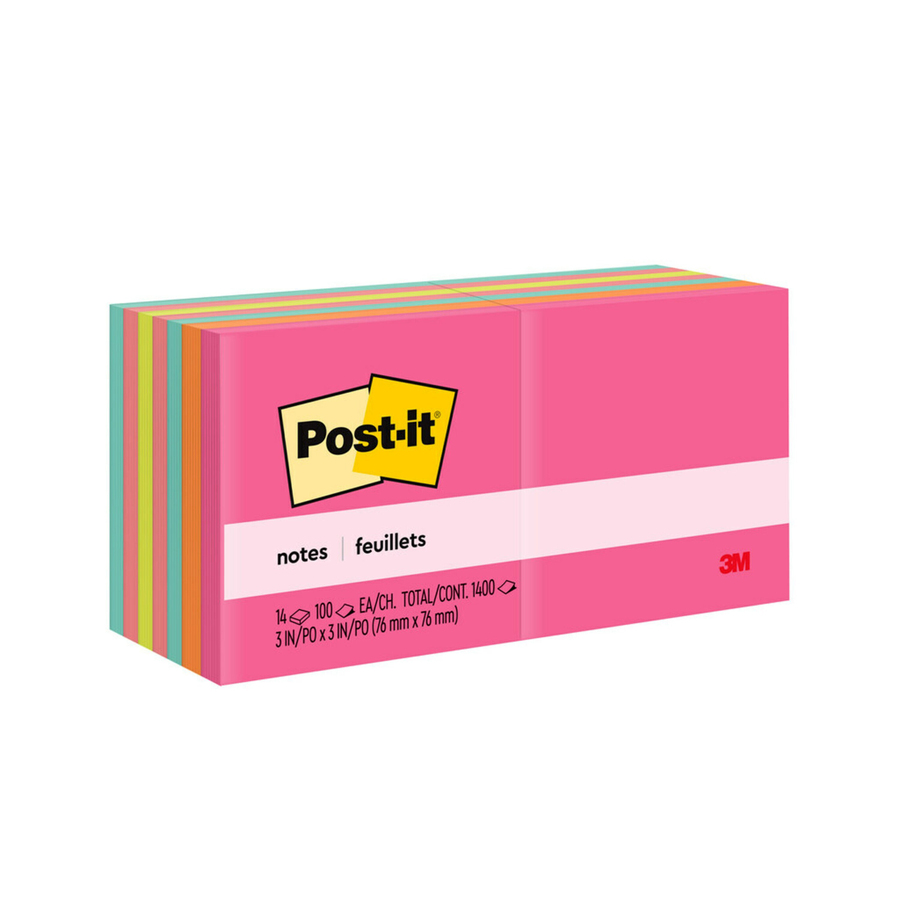 Post-it Super Sticky Notes, 3 in x 3 in, White, 90 Sheets/Pad, 5 Pads/Pack