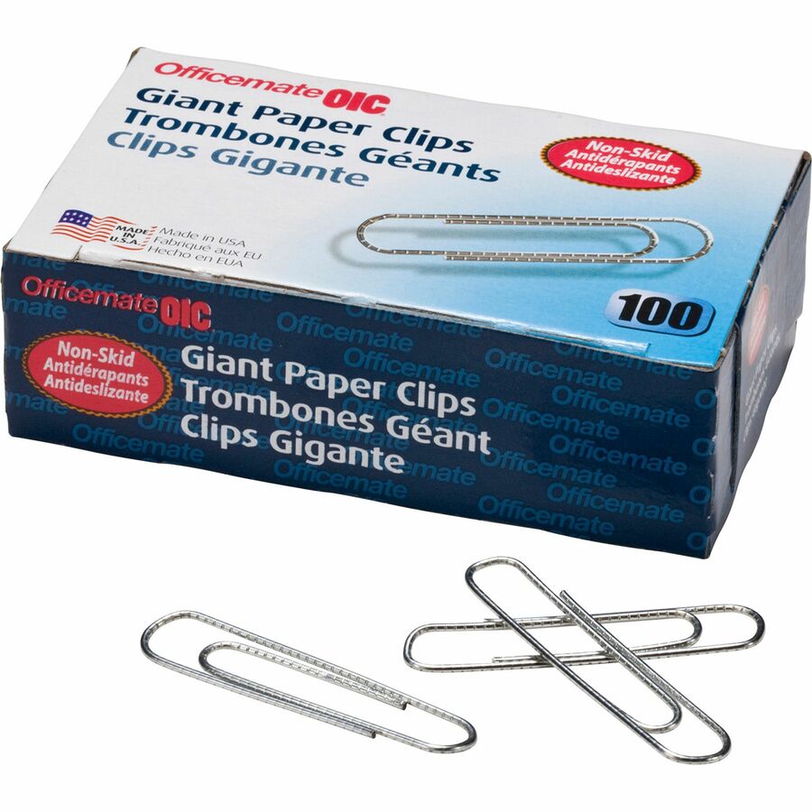 Officemate Giant-Size Non-Skid Paper Clips - 1000 / Pack - Silver