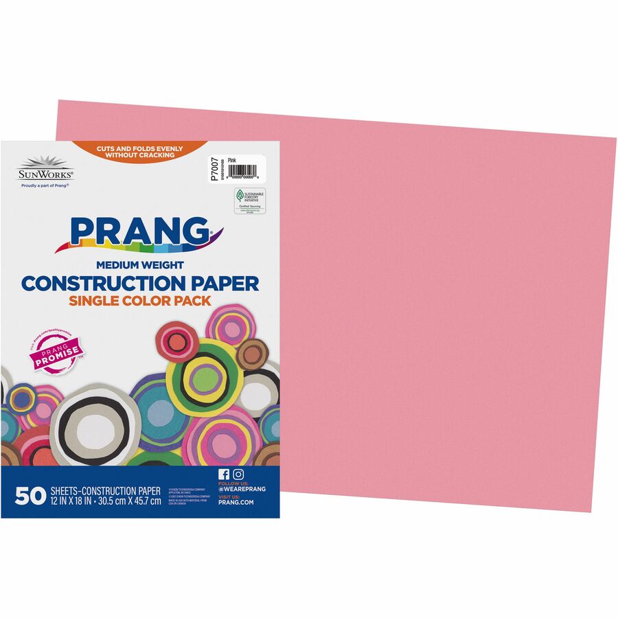 SunWorks Construction Paper, 50 lb Text Weight, 12 x 18, Hot Pink