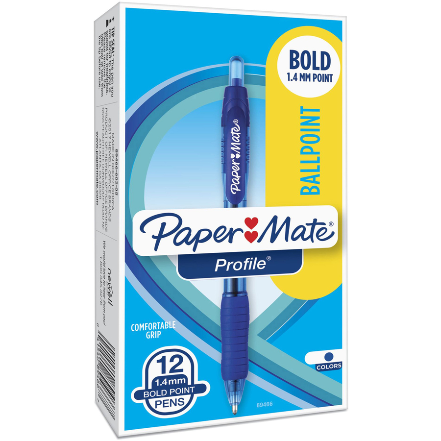 Paper Mate 89466 Profile Ballpoint Retractable Pen, Blue Ink, Bold - 12 Pack