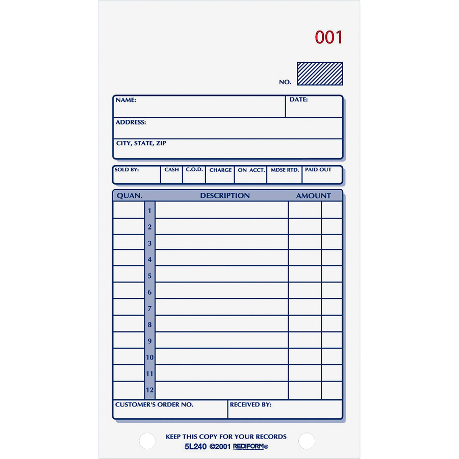 Rediform Carbonless 2-part Sales Book Forms - 50 Sheet(s) - Stapled - 2 