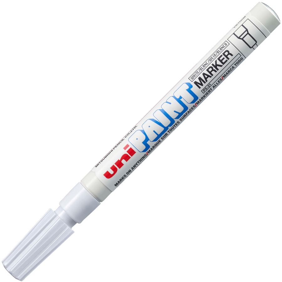 Uni-Ball Oil-Base Fine Line uni Paint Markers - Fine Marker Point - Blue,  White, Red, Yellow, Green, Black Oil Based Ink - 6 / Set