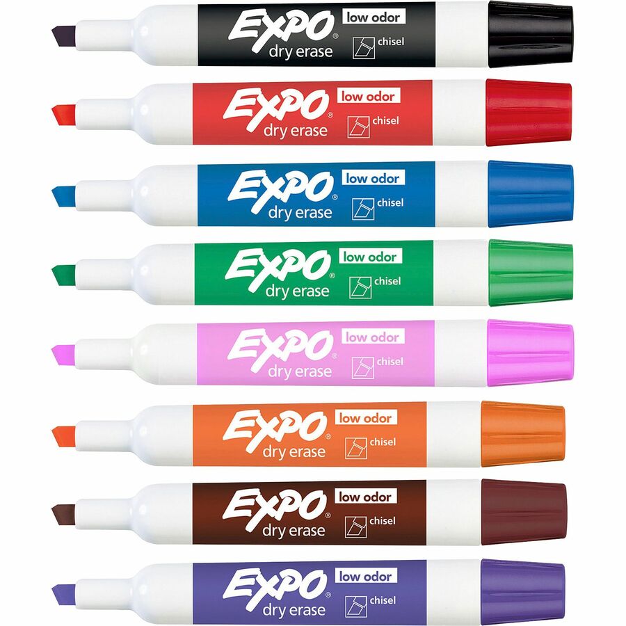 Basics Dry Erase White Board Markers - Low Odor, Chisel Tip - 12 Pack, Assorted Colors