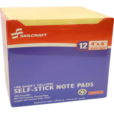 AbilityOne 7530011167867 SKILCRAFT Self-Stick Note Pads, 3 x 3, Unruled,  Yellow, 100 Sheets, Dozen