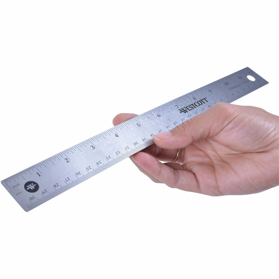 Westcott Wood Ruler, Metric and 1/16 Scale with Single Metal Edge, 30 cm