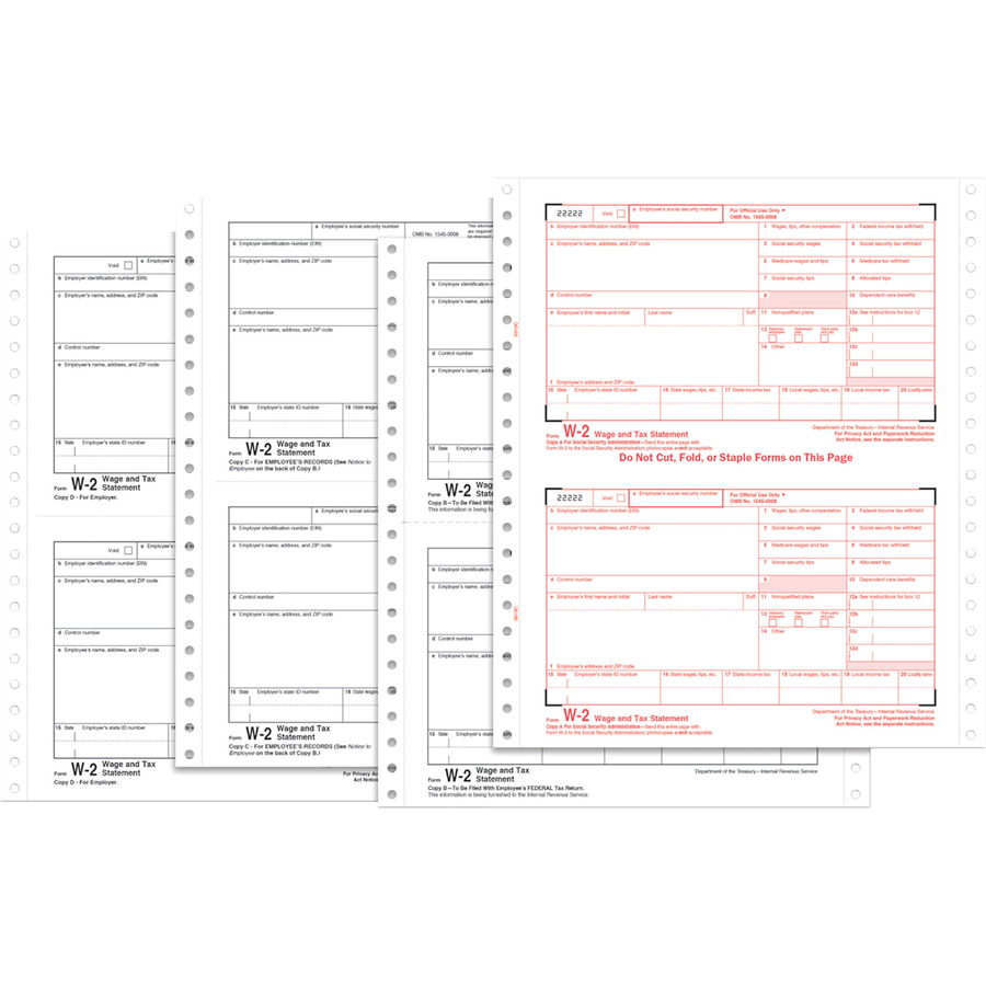Picture of W-2 Tax Form, 4-Part Carbonless, 24 Forms