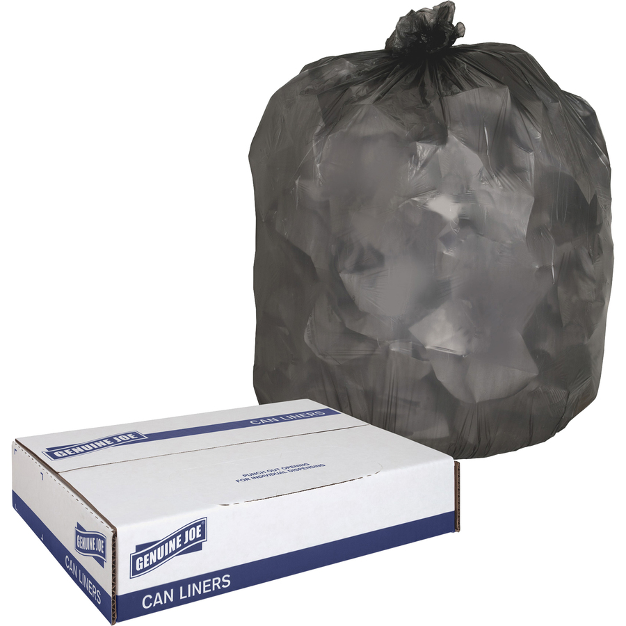 Genuine Joe Heavy-Duty Trash Can Liners - Medium Size - 33 gal Capacity -  33 Width x 40 Length - 1.50 mil (38 Micron) Thickness - Low Density -  Black - 100/Carton - R&A Office Supplies