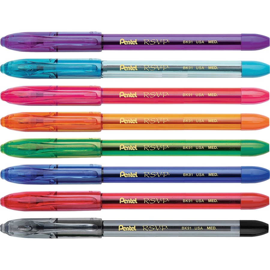 Pentel R.S.V.P. Retractable Ballpoint Pens, 1mm Point - Assorted Colors -  8/PK 