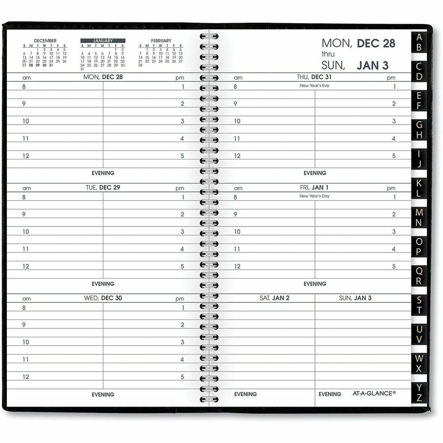 At-A-Glance 2024 Refillable Weekly Appointment Book Planner, Black, Pocket, 3 1/4" x 6 1/4" - Julian Dates - Weekly - 1 Year - January 2025 to December 2025 - 8:00 AM to 5:00 PM - Hourly, Monday - Friday - 1 Week Double Page Layout - 3 1/4" x 6 1/4" Sheet