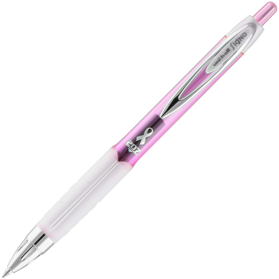 Uni-Ball Signo 207 Gel Pen, Retractable, Medium 0.7 mm, Black Ink, Pink Barrel, 2/Pack