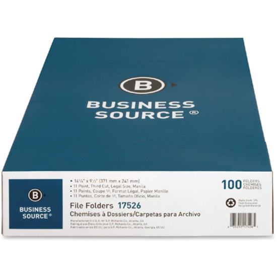 Picture of Business Source 1/3 Tab Cut Legal Recycled Top Tab File Folder