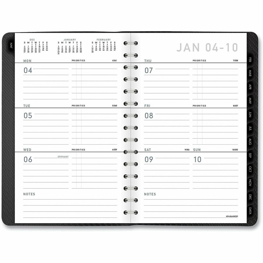 At-A-Glance Contemporary Weekly/Monthly Planner - Julian Dates - Weekly, Monthly - 1 Year - January 2025 to December 2025 - 8:00 AM to 6:00 PM - Hourly - 1 Week, 1 Month Double Page Layout - 4 7/8" x 8" Sheet Size - Wire Bound - Desktop - Charcoal - Paper