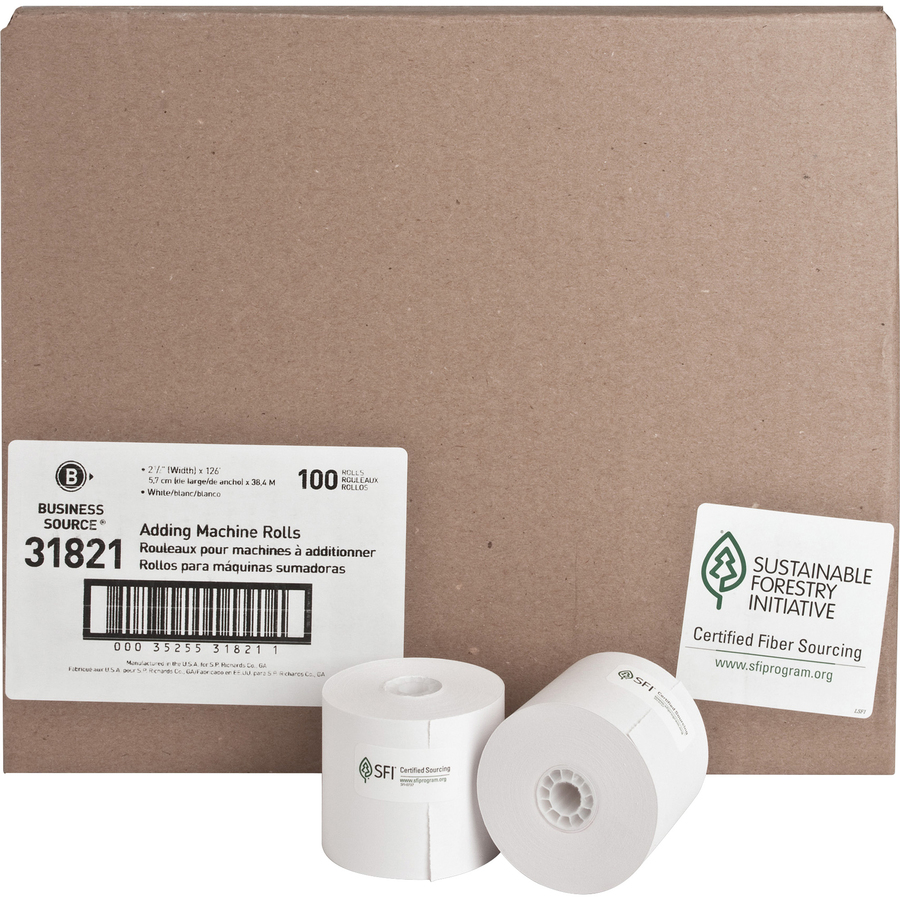 Business Source, BSN25346, Thermal Paper Rolls, 50 / Carton, White