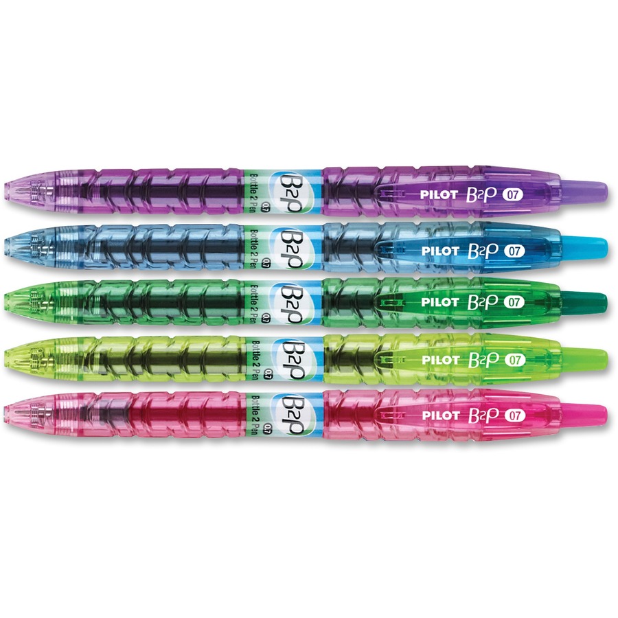 Pilot Bottle to Pen (B2P) B2P BeGreen Fine Point Gel Pens - Fine Pen Point  - 0.7 mm Pen Point Size - Refillable - Retractable - Green, Lime, Pink,  Purple, Turquoise Gel-based