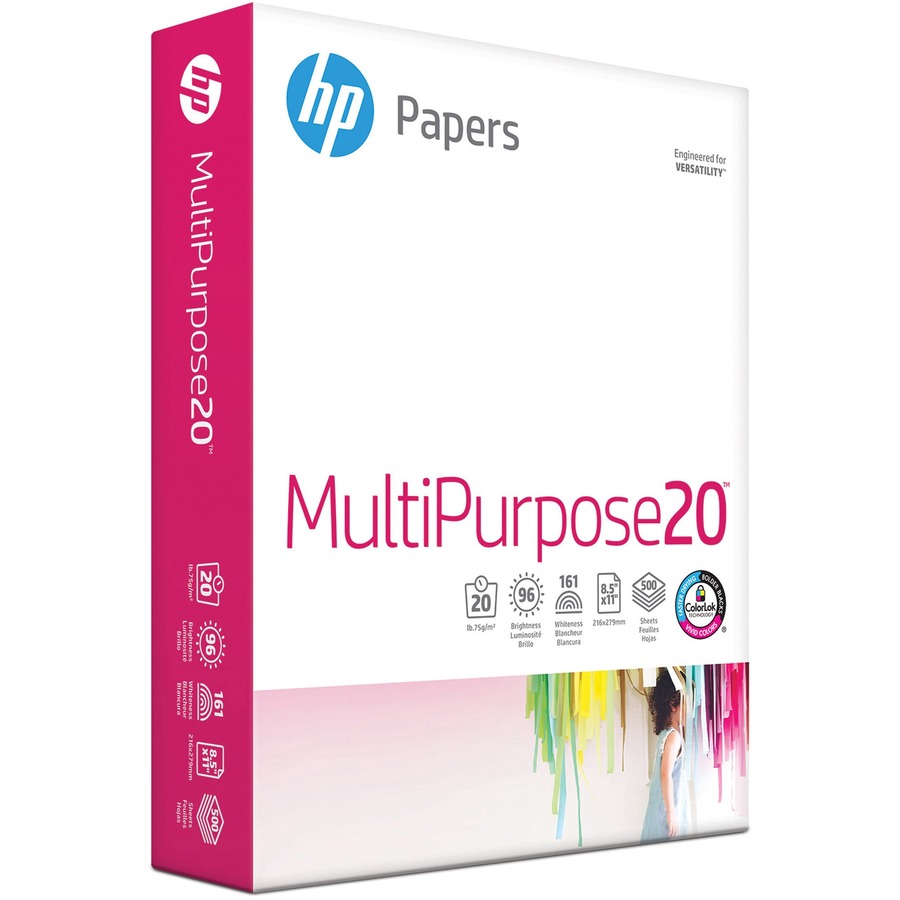 HEW112000CT, HP Papers 112000-CT MultiPurpose20 Paper, 96 Bright, 20 lb  Bond Weight, 8.5 x 11, White, 500 Sheets/Ream, 10 Reams/Carton