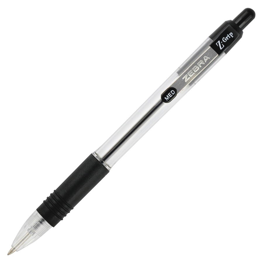 Black Ink 1.0mm Medium Point - 18 Zebra Pen Z-Grip Retractable Ballpoint Pen 