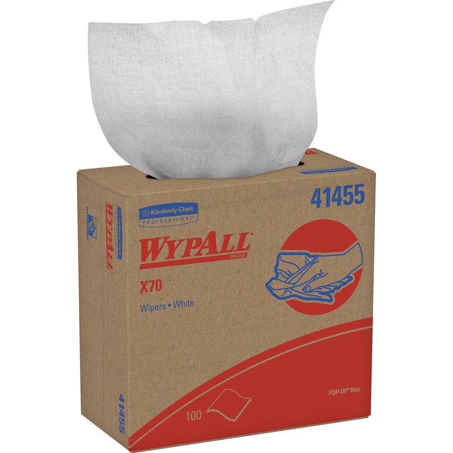 Picture of Wypall X70 Wipers Pop-up Box - 9.10 x 16.80 - White - Hydroknit - Durable, Absorbent, Strong, Reusable, Embossed - For Multipurpose - 100 Sheets Per Box - 1000 / Carton