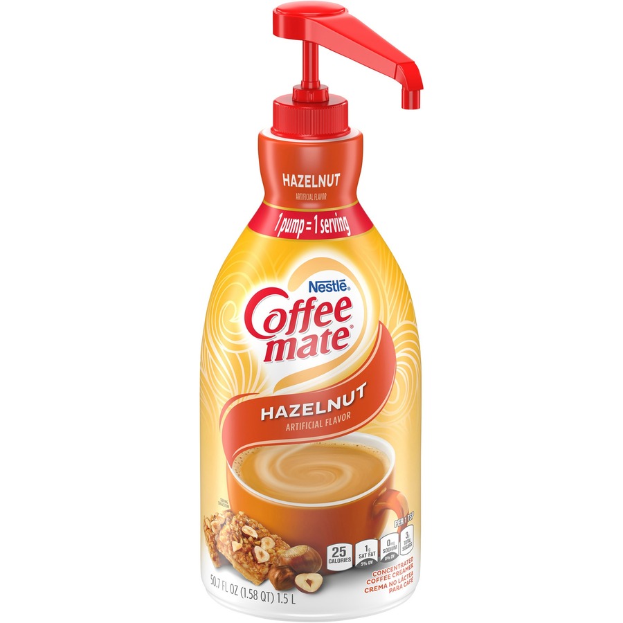 Coffee mate Hazelnut Flavor Concentrated Coffee Creamer Pump - Hazelnut Flavor - 50.72 fl oz (1.50 L) - 2/CartonBottle - 300 Serving