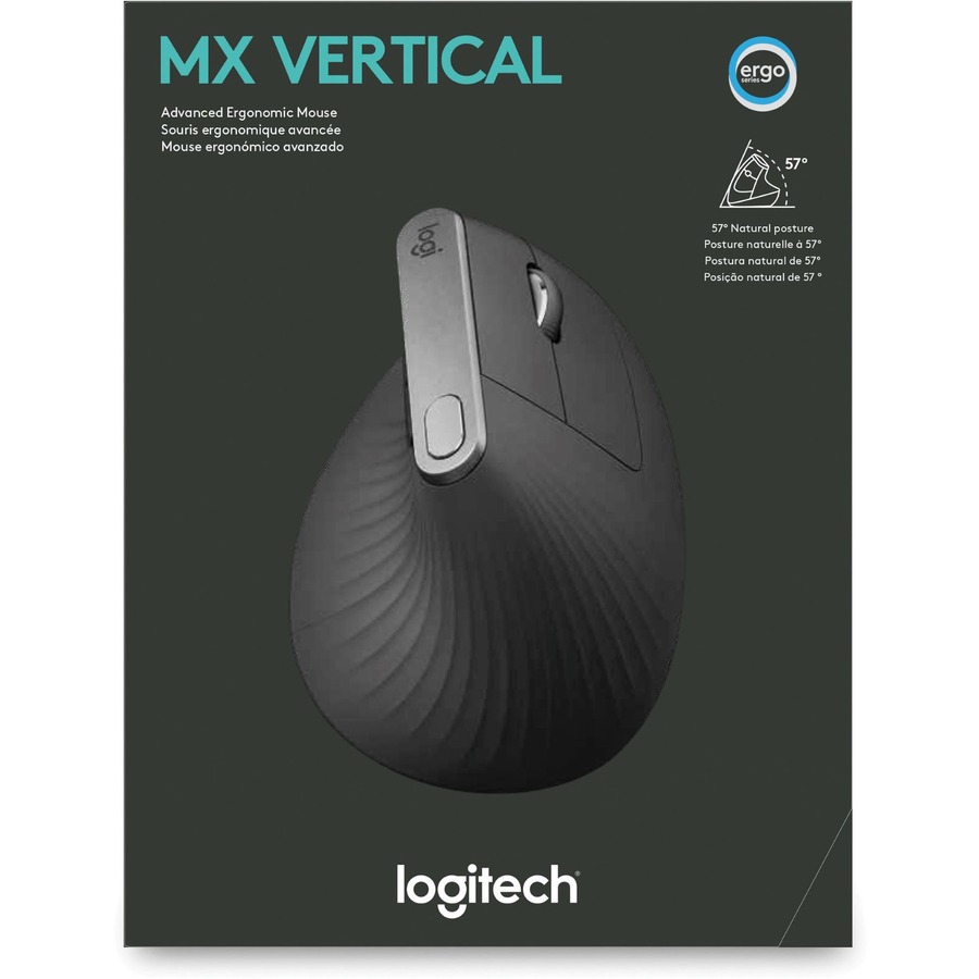 Logitech MX Vertical Advanced Ergonomic Mouse - Optical - Cable/Wireless -  Bluetooth/Radio Frequency - Graphite - 1 Pack - USB Type C - 4000 dpi -  Scroll Wheel - 4 Button(s) - Right-handed - Servmart