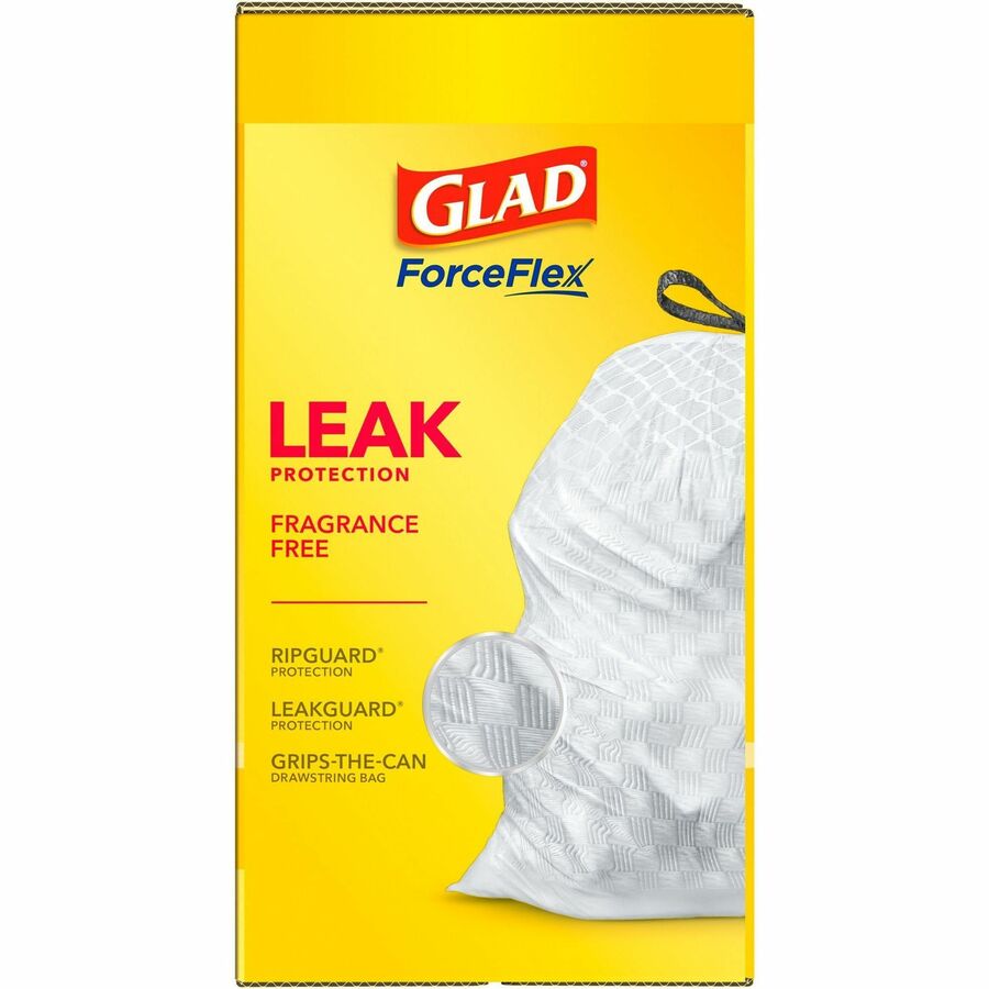 Glad ForceFlex Tall Kitchen Drawstring Trash Bags - Fresh Clean with Febreze  Freshness - 13 gal Capacity - 0.78 mil (20 Micron) Thickness - White -  3/Carton - 80 Per Box - Kitchen, Home, Office, Garbage, Breakroom,  Cafeteria, School, Restaurant
