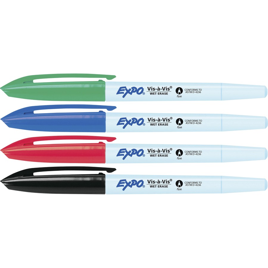 Expo Vis-A-Vis Wet Erase Markers, Fine Point, Assorted Colors, 8 Count