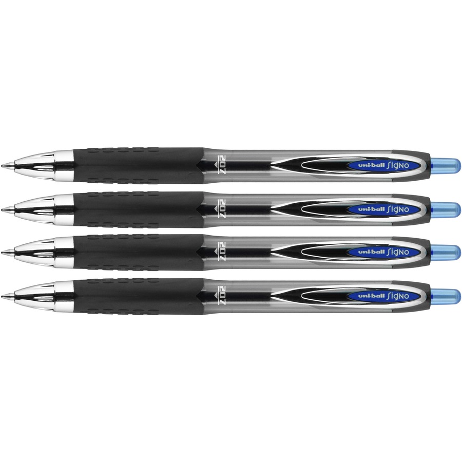 Uni-Ball Signo 207 Gel Pen, Retractable, Micro 0.5 mm, Black Ink, Translucent Gray Barrel, 4/Pack
