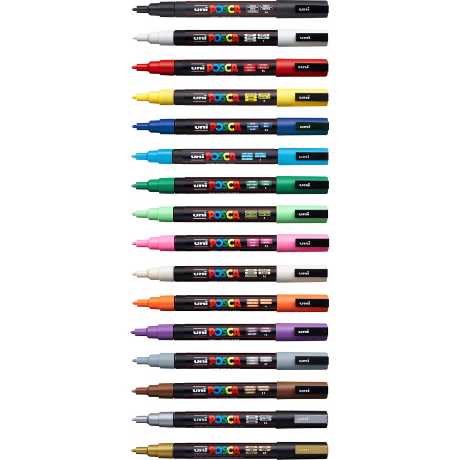 Uni POSCA Marker Pen PC-3M Fine Set of 16 Assorted