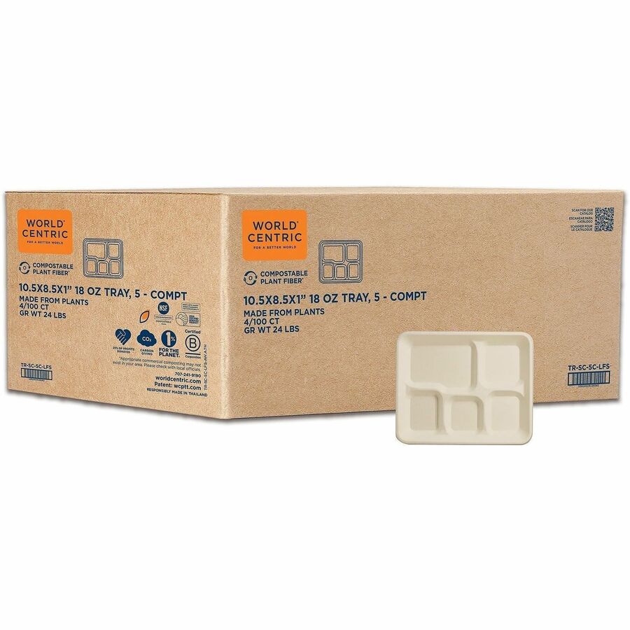 World Centric Fiber Foodservice Trays - Commercial - Disposable - Natural - Fiber Body - 4 / Carton