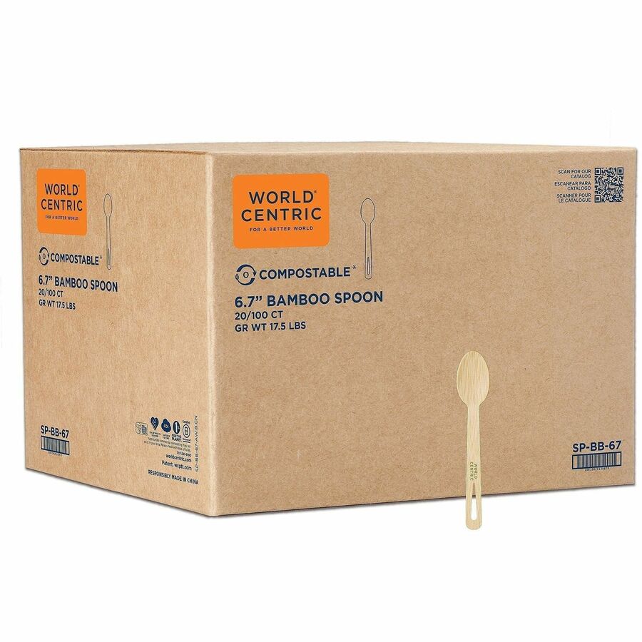 World Centric Compostable Bamboo Cutlery - Spoon - Spoon - Food - Bamboo - Natural - 2000 / Carton