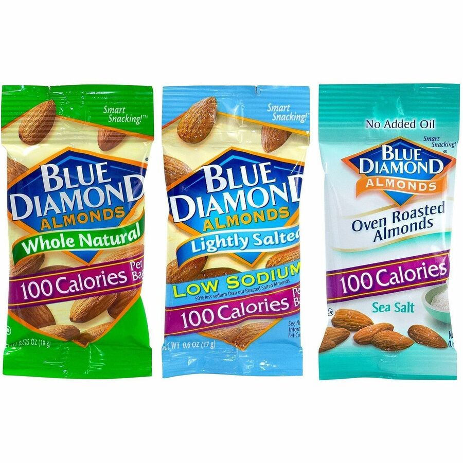 Blue Diamond Almonds Variety Pouches - Whole Nut, Oven Roasted, Lightly Salted - 2 lb - 42/Bag - 1 / Carton