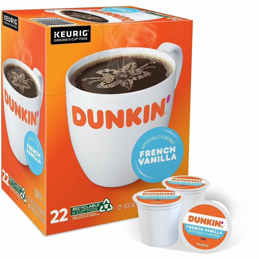 Dunkin'® K-Cup, Pod French Vanilla Coffee - Compatible with Keurig Brewer - Medium - 22 K-Cup - K-Cup, Pod - French Vanilla, Original Blend - Kosher - 4 / Carton