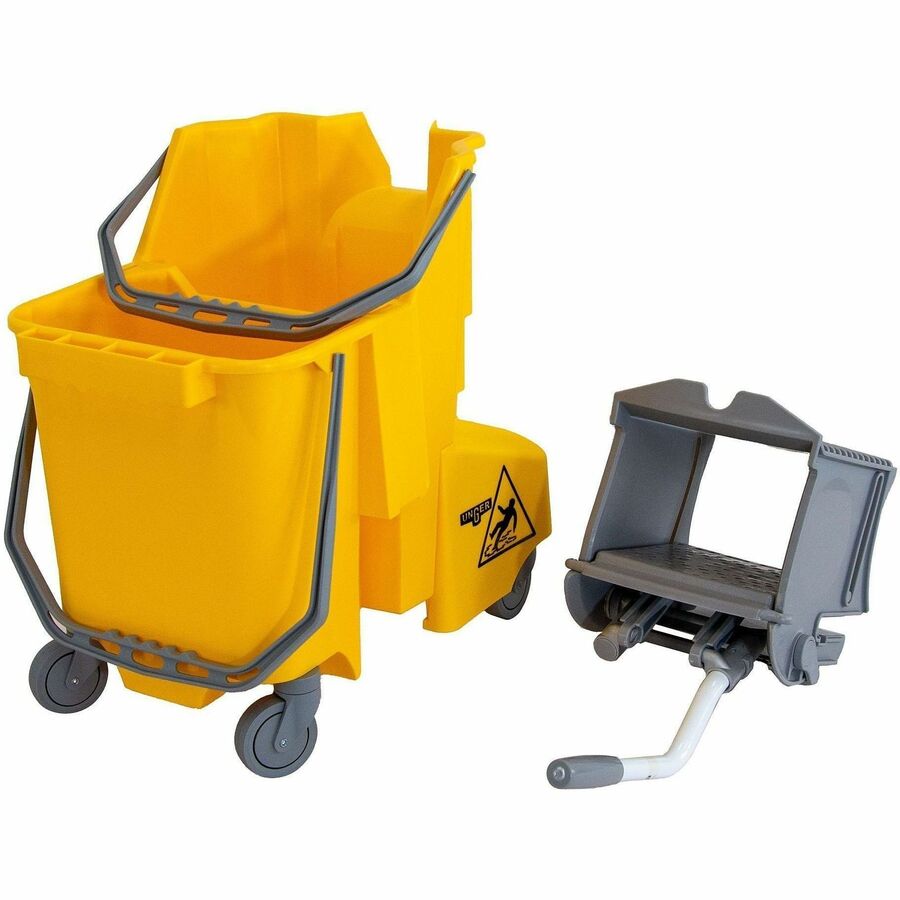 Unger Dual Compartment Mop Buckets - 8 gal - Ergonomic Design, Dual Bucket, Light Weight, Caster - Plastic - Yellow - 1 Case