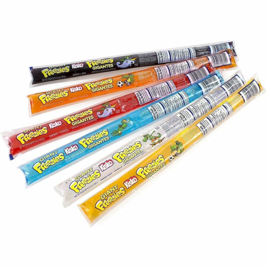 Green Rabbit Kisko Giant Freezies - 5.50 oz - Grape, Orange, Cherry, Blue Raspberry, Cream Soda, Tropical - 1 / Carton