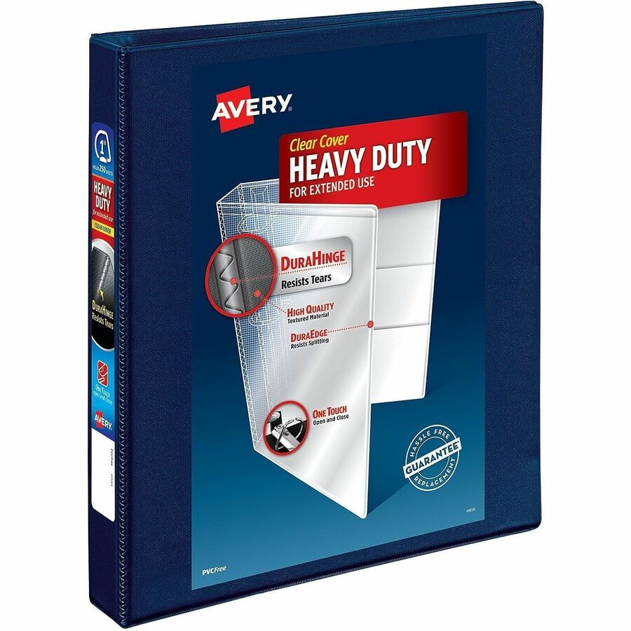 Avery® One Touch Heavy-Duty View Binder - 1" Binder Capacity - Letter - 8 1/2" x 11" Sheet Size - 275 Sheet Capacity - 1 2/5" Spine Width - 1" Ring - Fastener: D-Ring - Pocket: 4, Internal - Linen pattern - Navy Blue - Recycled - One Touch Ring, Heavy