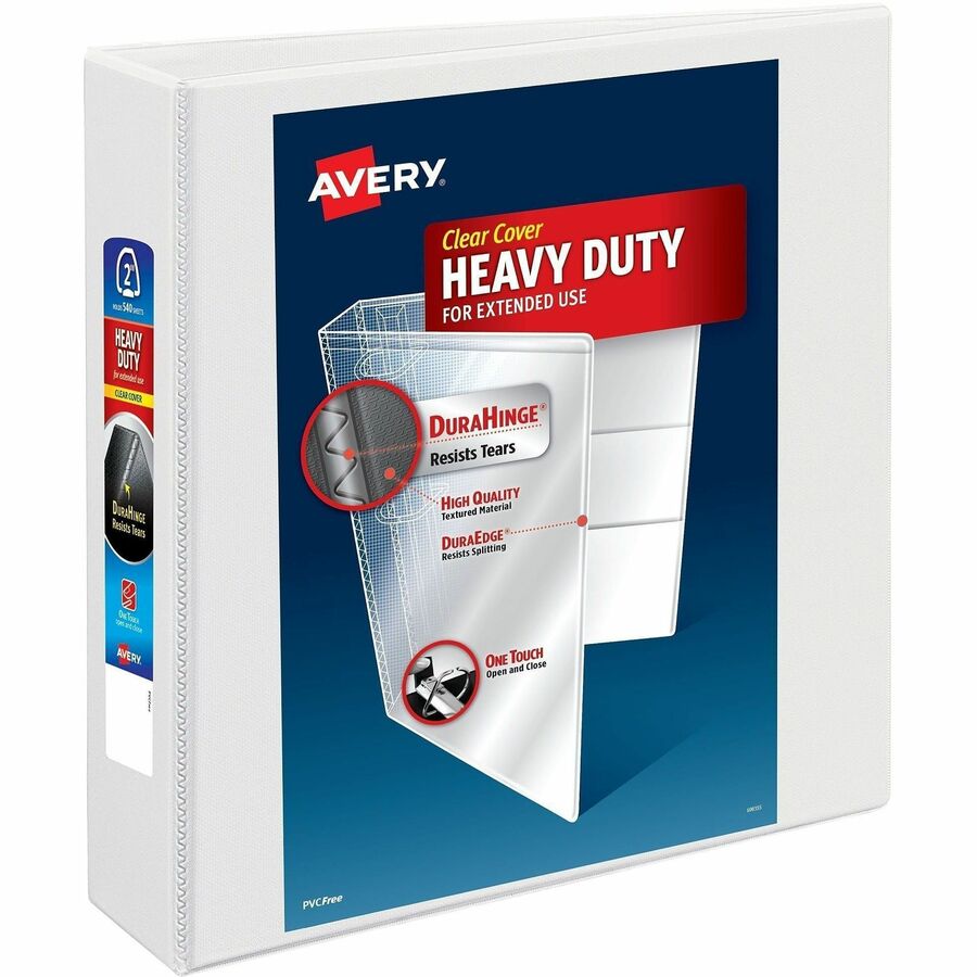 Avery® One Touch Heavy-Duty View Binder - 2" Binder Capacity - 540 Sheet Capacity - 2 4/5" Spine Width - 2" Ring - Fastener: D-Ring - Pocket: 4, Internal - Linen pattern - White - Recycled - Heavy Duty, One Touch Ring, Long Lasting, Tear Resistant, Sp