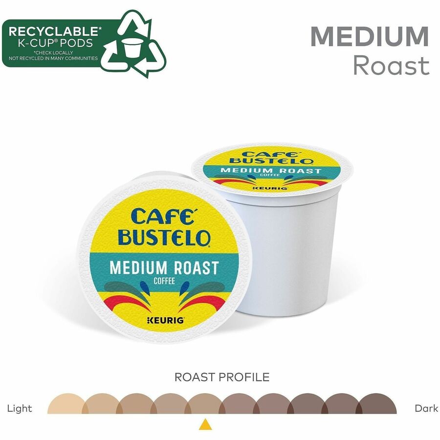 Café Bustelo K-Cup, Pod Medium-Roast K-Cup Coffee Pods - Compatible with Keurig Brewer - Medium - K-Cup, Pod - Dark Chocolate - Kosher - 22 Boxes/Carton - 4 / Carton