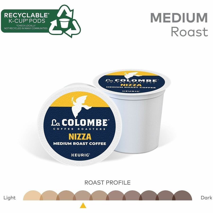 La Colombe K-Cup, Pod, Ground Nizza K-Cup Coffee Pods - Compatible with Keurig Brewer - Medium - K-Cup, Pod, Ground - Nizza, Sweet, Honey - Kosher - 22 Boxes/Carton - 4 / Carton