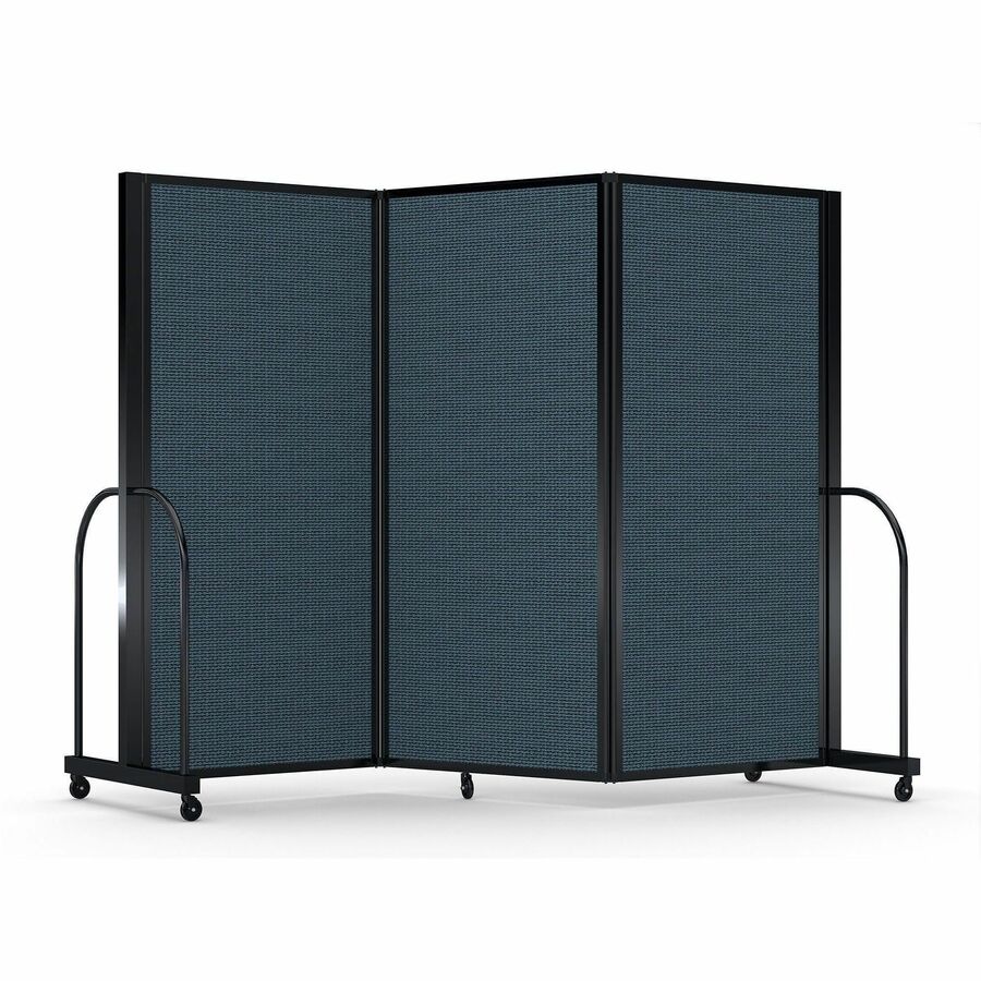Screenflex Portable Partitions Full Motion Room Dividers - 3 Panels - 103" Width x 72" Height - Steel Frame - Fabric, Polyester - Blue - 1 Each