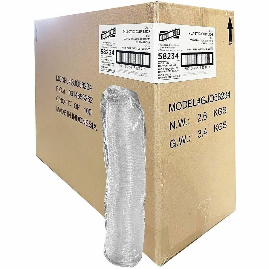 Genuine Joe Lids for Plastic Cold Cups - Polyethylene Terephthalate (PET) - Clear - 1000 Lids/Box - 1 Carton