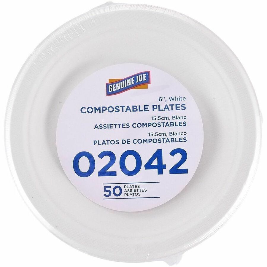 Picture of BPI Certified Compostable Paper Plate, 6, White, Sugarcane Paper, Microwave Safe, 1 BX/CT, 1 BX/CT