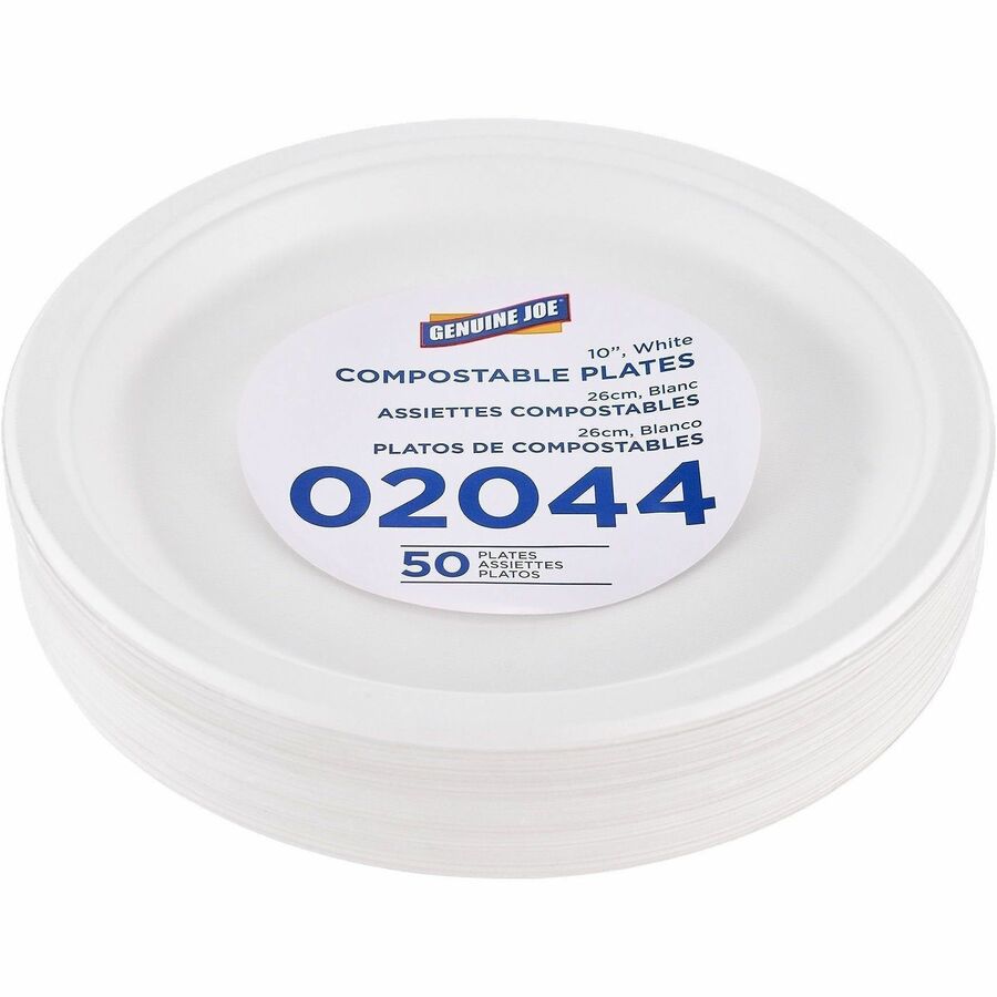 Picture of BPI Certified Compostable Paper Plate, 10, White, Sugarcane Paper, Microwave Safe, 1 BX/CT, 1 BX/CT