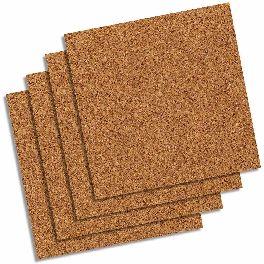 Quartet Frameless Modular Cork Tiles - 12" Board Height x 12" Board Width x 0.37" Board Depth - Brown Natural Cork Surface - Self-stick, Durable, Noise Absorbant, Self-healing, Frameless, Adhesive - 4 - 1 Pack