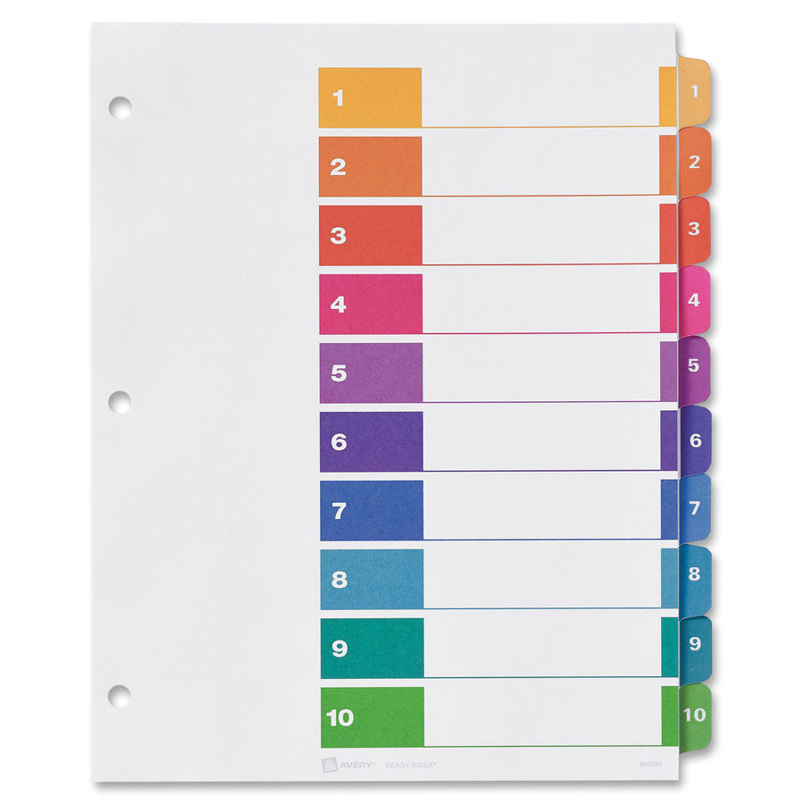 Avery® Ready Index 10 Tab Dividers, Customizable TOC, 6 Sets (11188